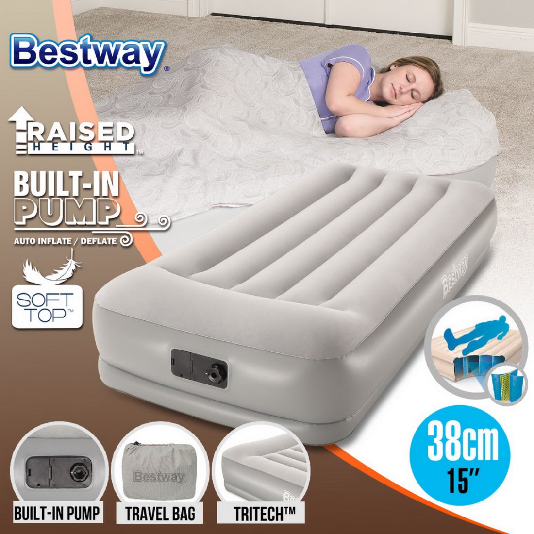 Bestway Single Air Bed Sleeping Mats Inflatable Mattresses Home Camping Pump