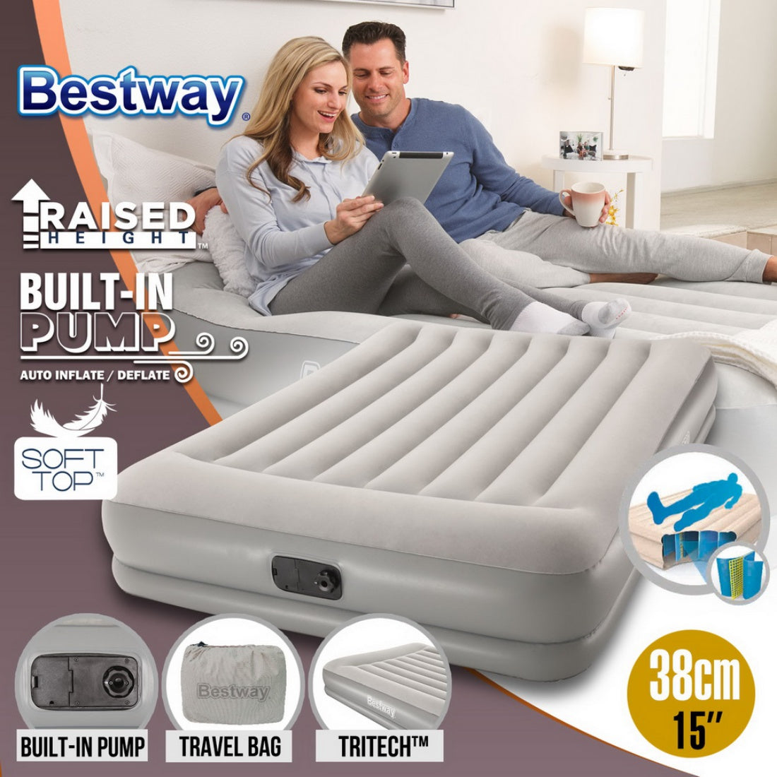 Bestway Portable Queen Inflatable Air Bed Blow Up Mattress Built In Pump Travel