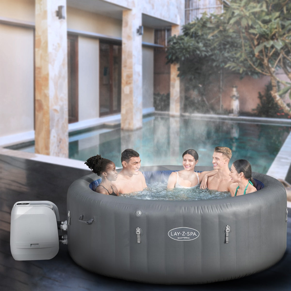 Bestway Lay-Z-Spa SANTORINI Hydrojet Pro - Hot Tub Spa Massage - 180 Jets + 10 Jetstream Nozzles - 5 to 7 People