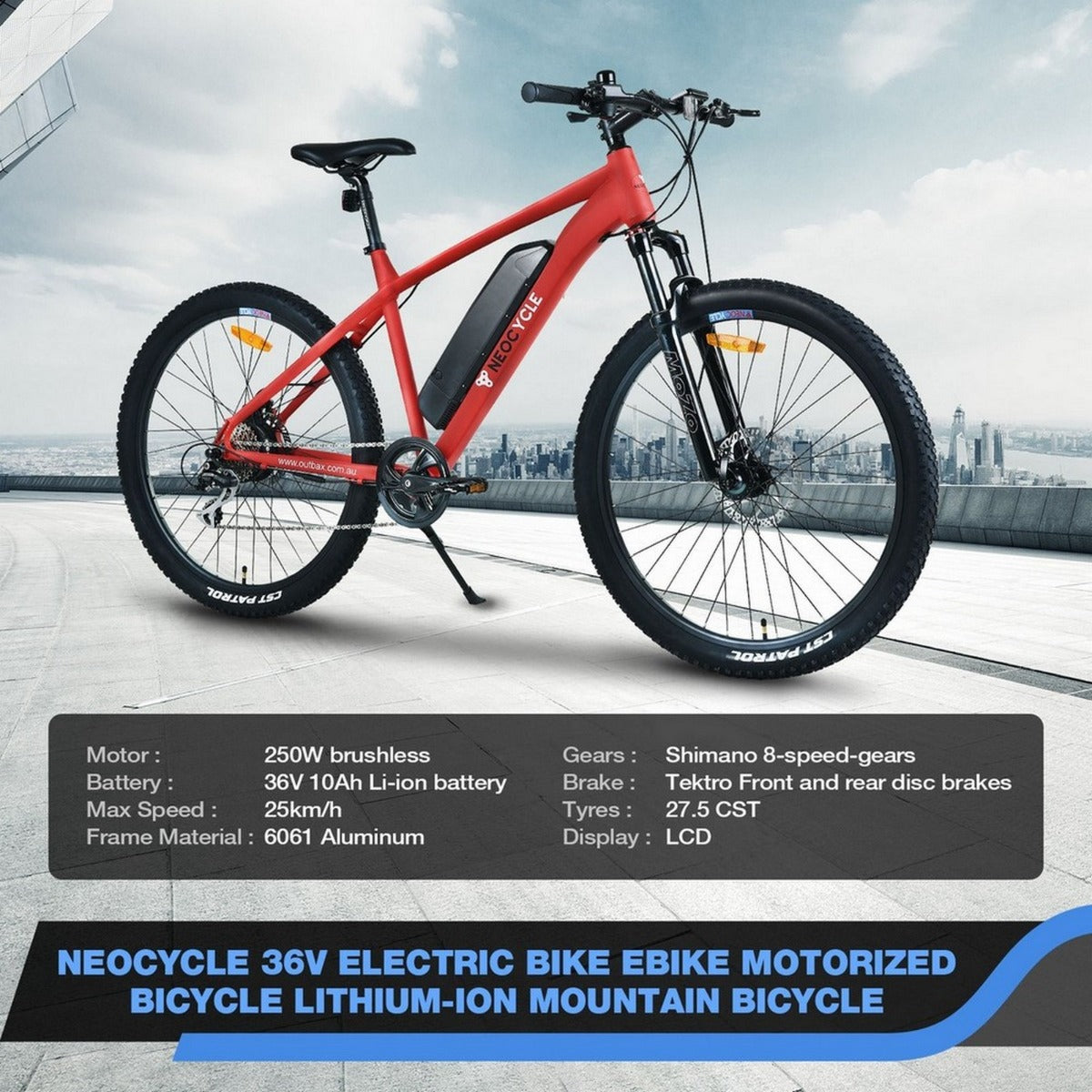 NEOCYCLE Mountain Bike - 36V LARGE Electric Bicycle 10Ah Lithium Battery - Red