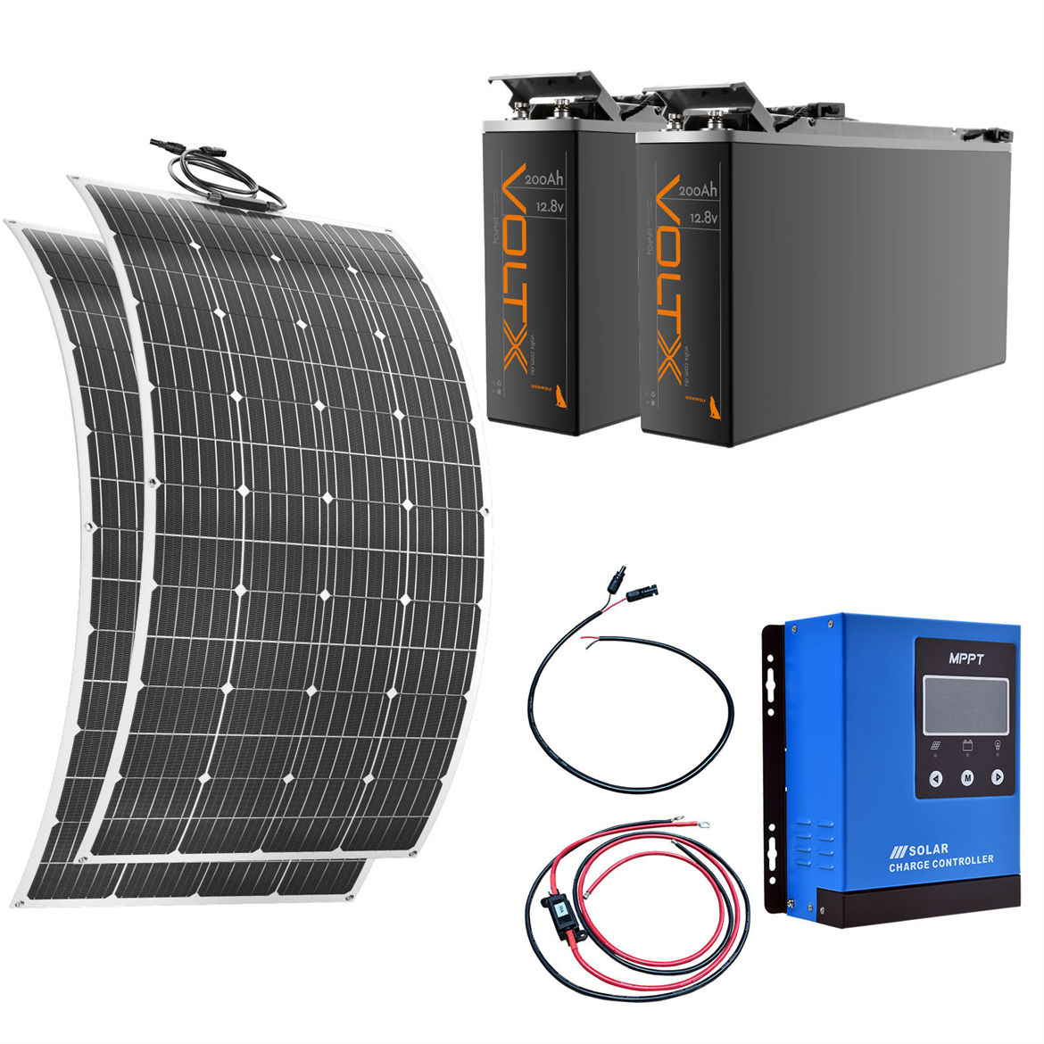BUNDLE DEAL - VoltX 2x 200Ah Lithium Battery + 360W Solar Panel + 40A MPPT Controller with Cable