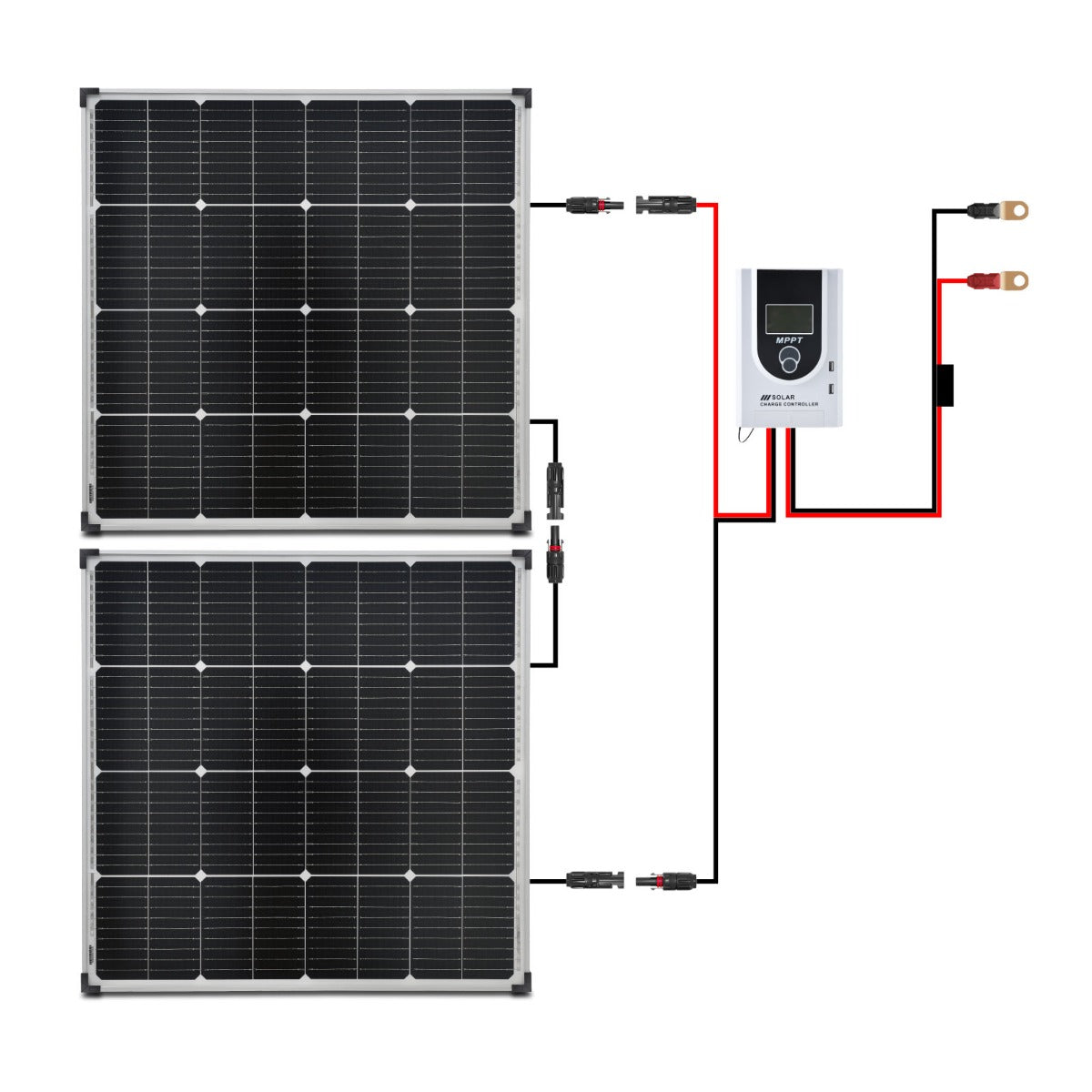 BUNDLE DEAL - LiFePO4 Battery Charging Kit 2x 100W Solar Panel 20A MPPT Controller Bluetooth with Cable