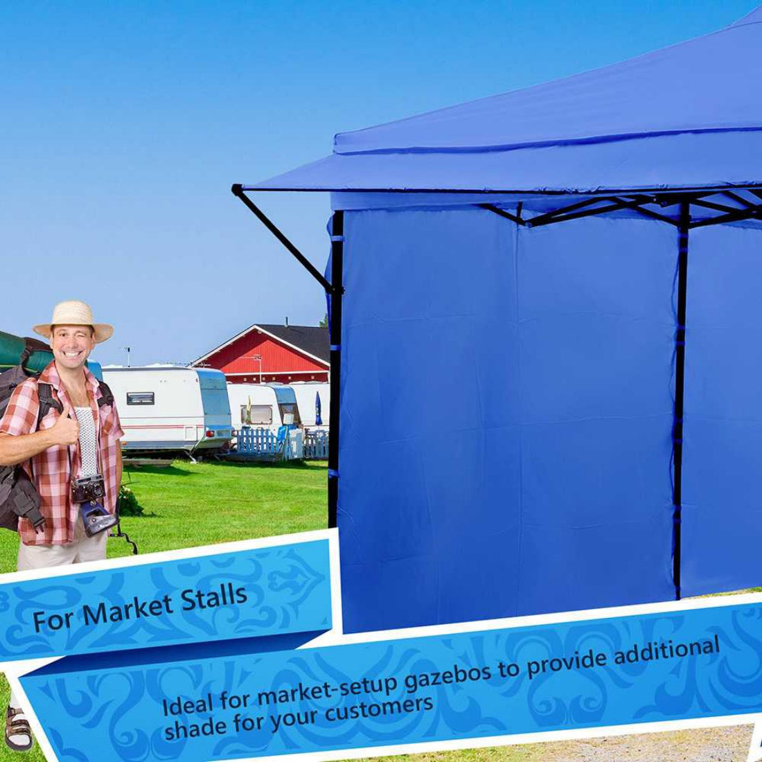 NEW PERFECT OASIS 3x6m Blue Pop Up Gazebo and 3mx68cm Eave Folding Marquee Tent