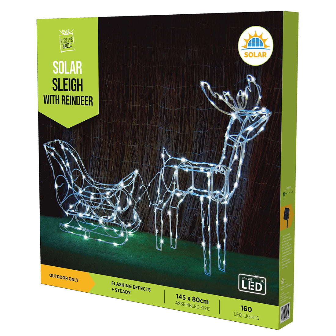 Stockholm 160 Led Deer With Sleigh Cool White Outdoor Solar Christmas Reindeer Light 145cm