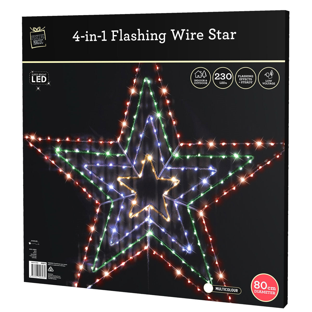 Stockholm Christmas Lights 230 LEDs 4-in-1 Star Multi-Colour Party Outdoor Garden 80CM