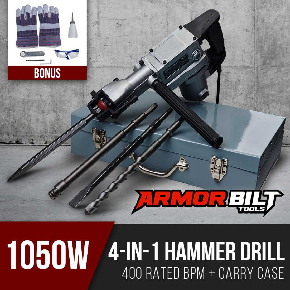 ArmorBilt Rotary Jackhammer Demolition Drill Electric Chisel Kit