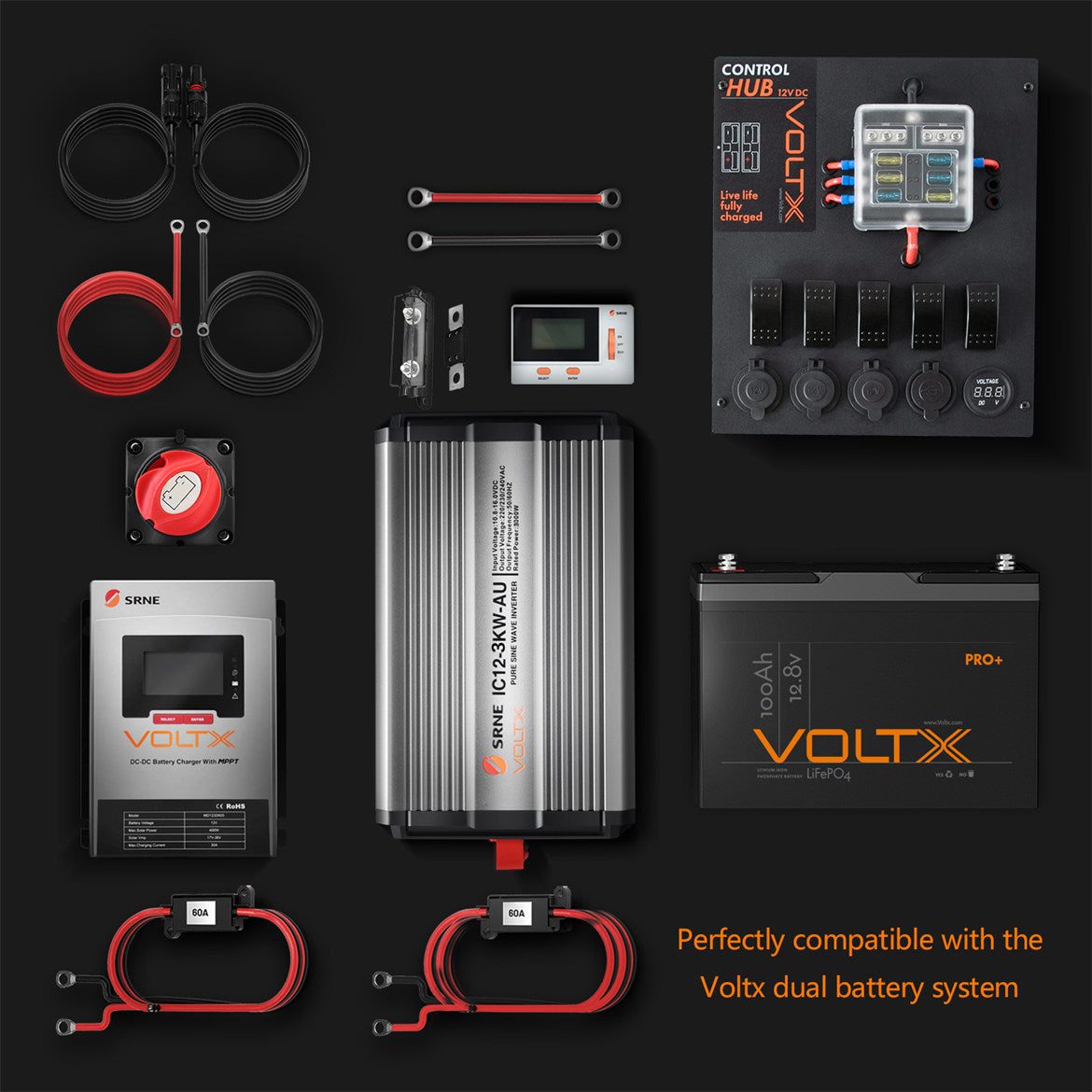 VoltX 12V Control Box 2 USB LED Lights Portable Inbuilt Voltmeter Caravan