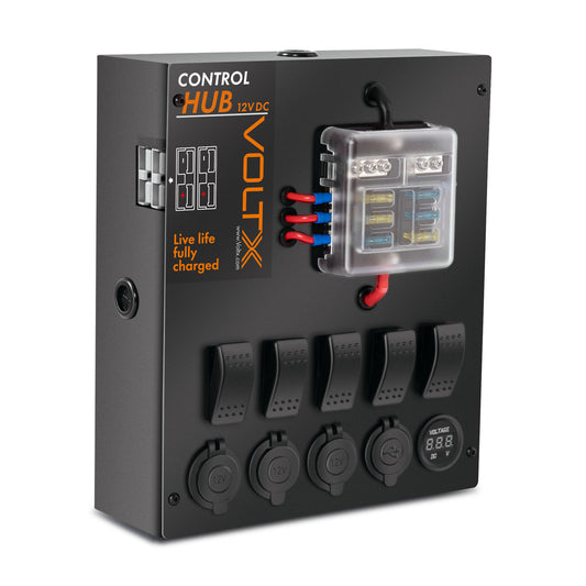 VoltX 12V Control Box 2 USB LED Lights Portable Inbuilt Voltmeter Caravan