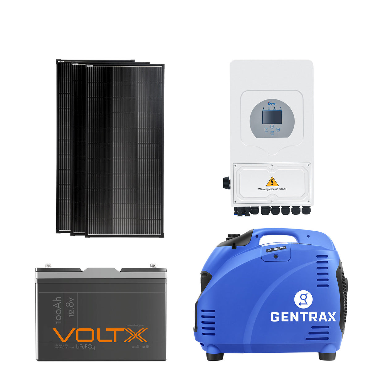 BUNDLE DEAL - 12V 100AH Lithium Battery + 8KW Inverter + 3* 200W Solar Panel + 3.5KW Generator