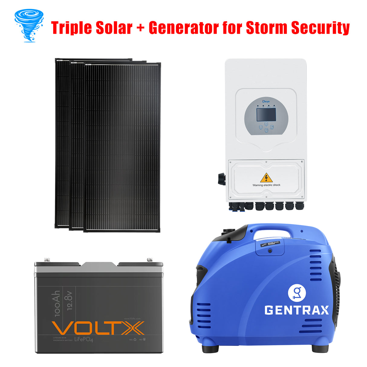 BUNDLE DEAL - 12V 100AH Lithium Battery + 8KW Inverter + 3* 200W Solar Panel + 3.5KW Generator