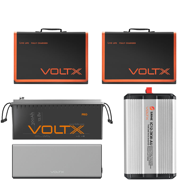 BUNDLE DEAL - VoltX 12V 300Ah Lithium Battery + 3KW Inverter + 2* 200W Solar Panel + 2KW Power Station