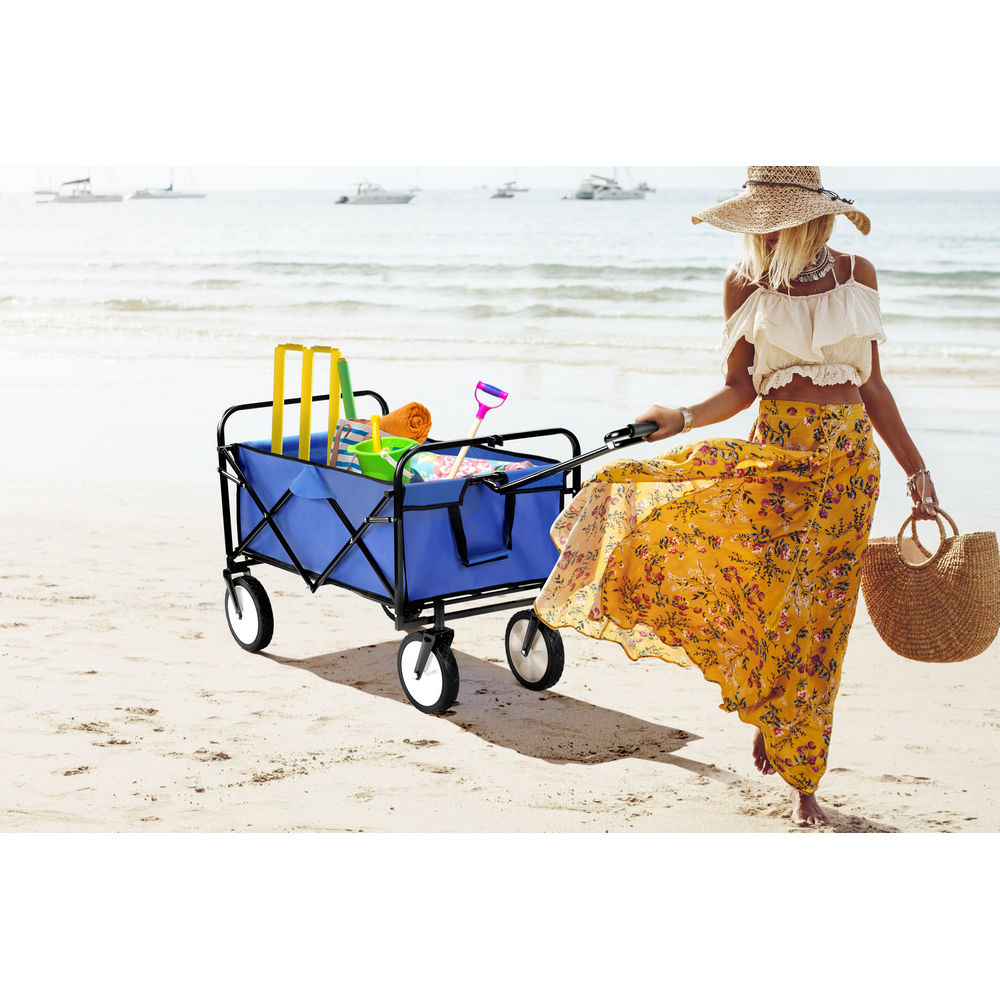 Certa Folding Beach and Garden Trolley Wagon Cart (Blue)