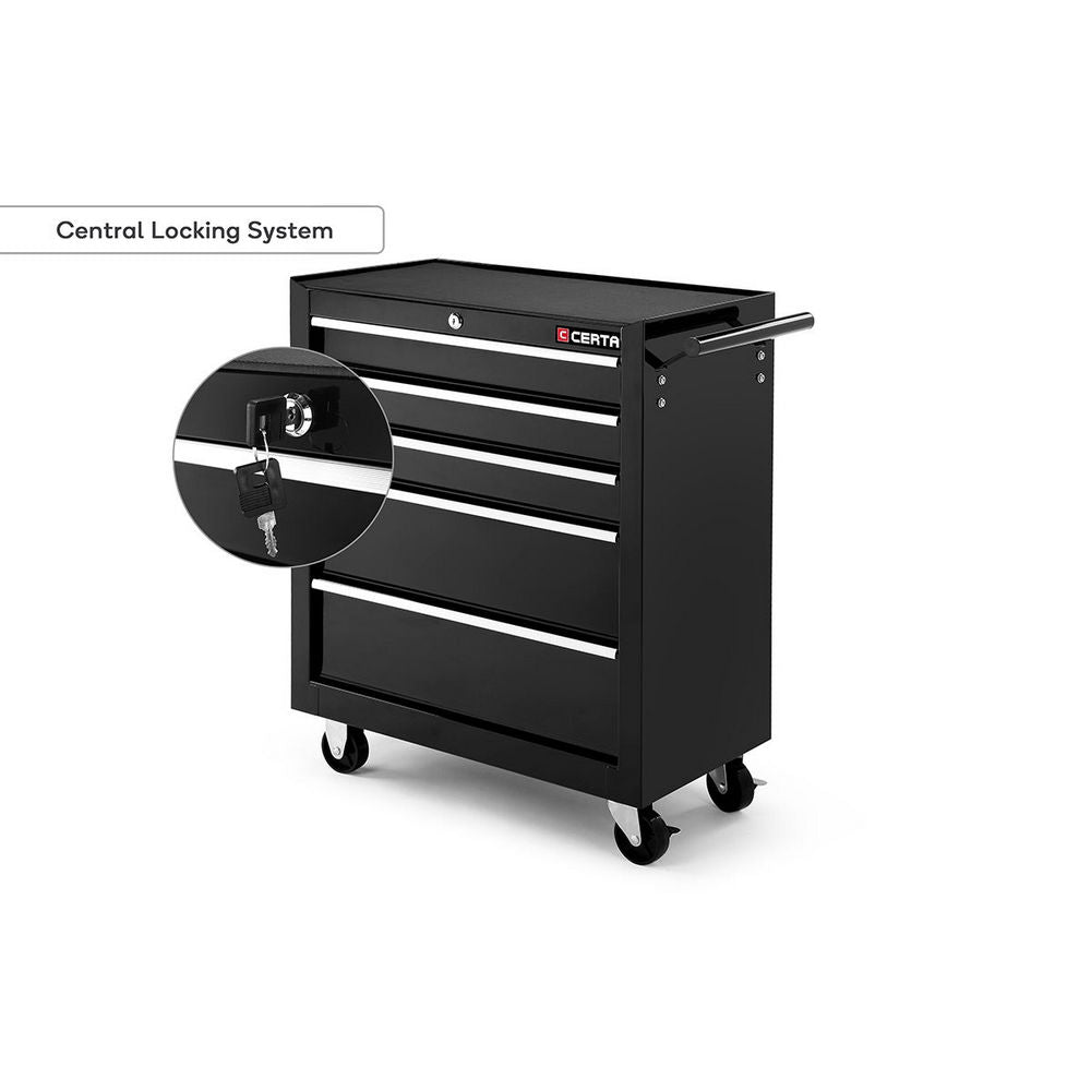 Certa Tool Box Storage Trolley 5 Drawer Chest (Black)