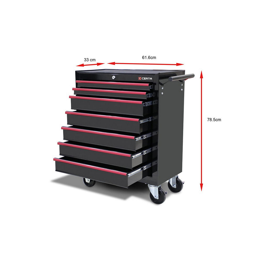 Certa Tool Box Storage Cabinet Trolley 7 Drawer Chest (Black)