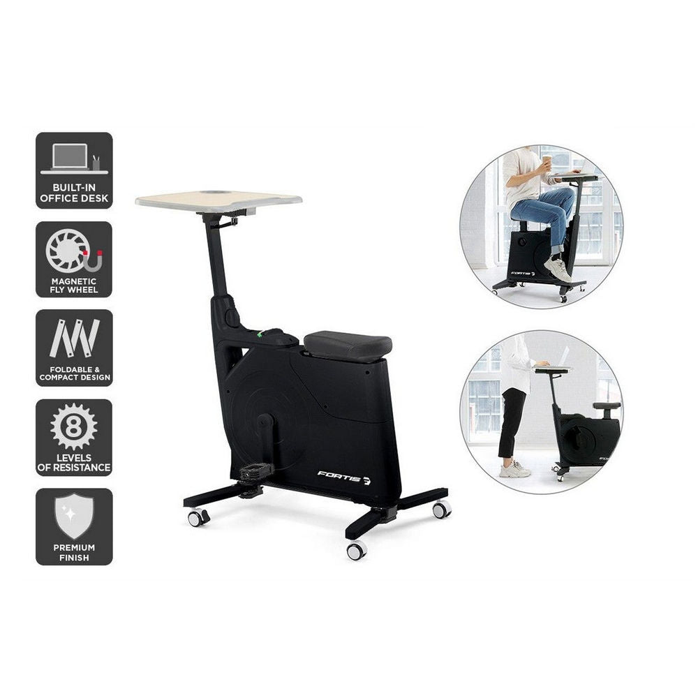Fortis Home & Office Exercise Bike with Height Adjustable Desk (Black)