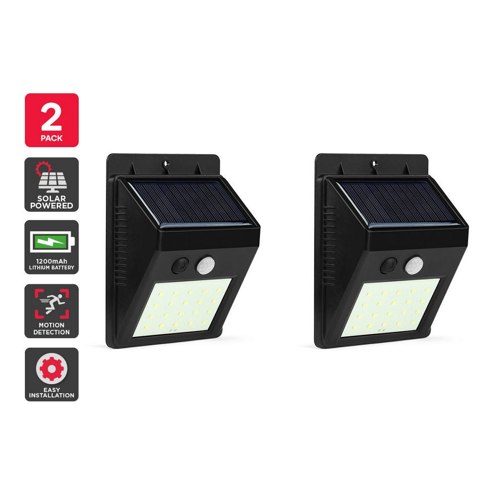 Solar Powered Wall Mounted Motion Sensor LED Light (Black, Vasto) - 2 Pack
