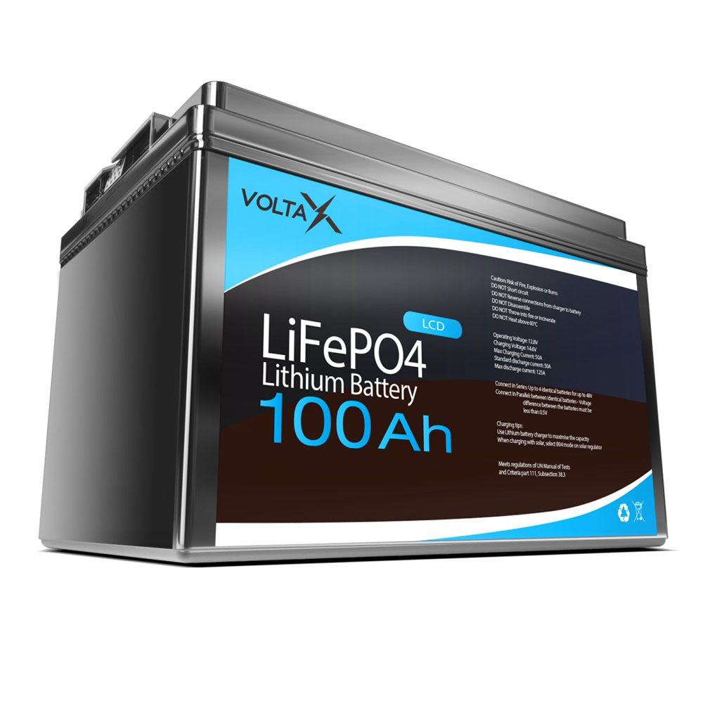 VoltX 24V 100Ah Lithium Battery LiFePO4 Deep Cycle - with Built-in LCD