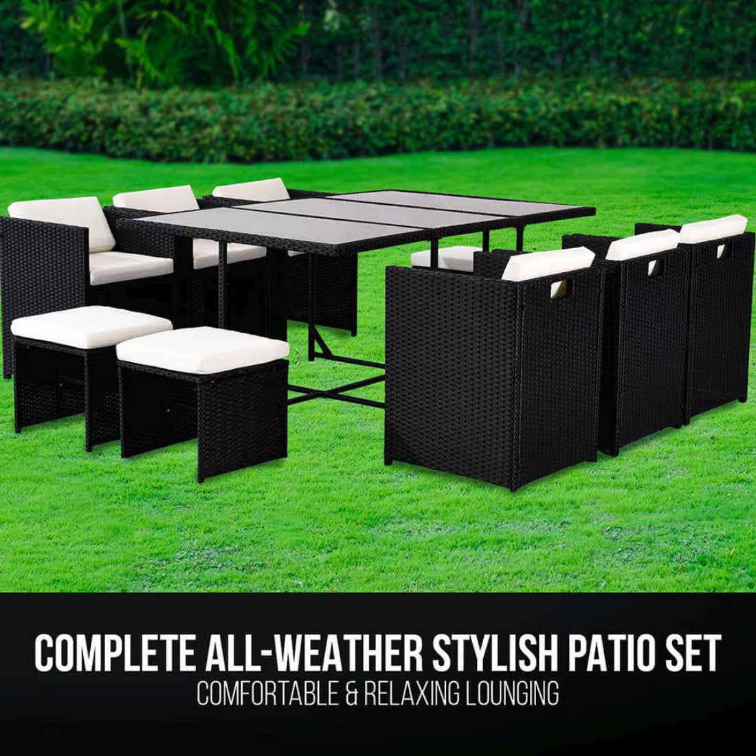 11pc Perfect Oasis Outdoor Dining Set Wicker Rattan Furniture Brown