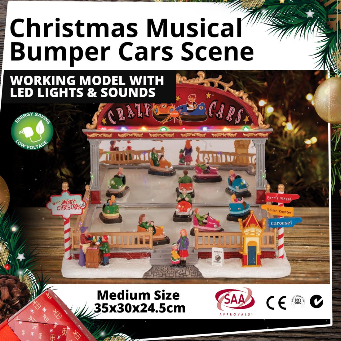 Animated Christmas Musical Bumper Cars Scene Working Model with LED Lights & Sounds