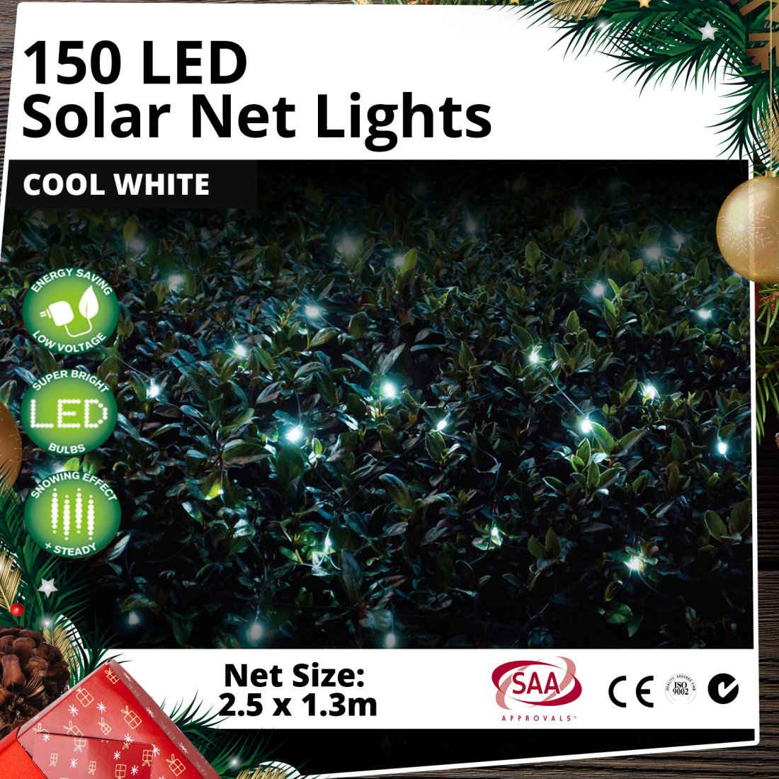 Outdoor LED Solar Net Light 150PC Christmas White Lights Display