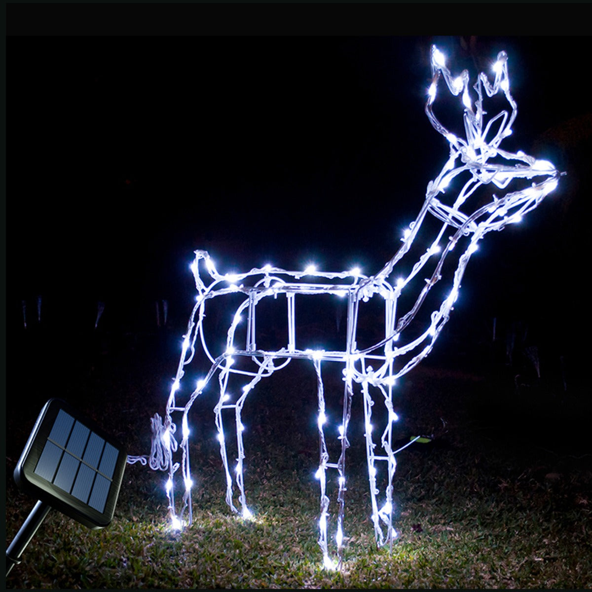 Stockholm Solar Christmas Lights LED 100pc Standing Reindeer Cool White 7 Flashing Effects