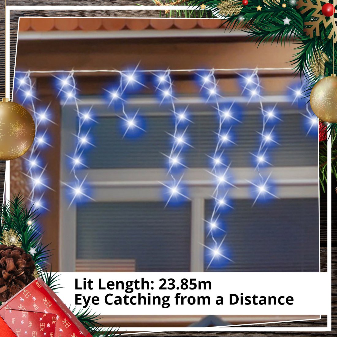 Outdoor 960 LED Snowing Icicle Blue Christmas Light Display with Timer