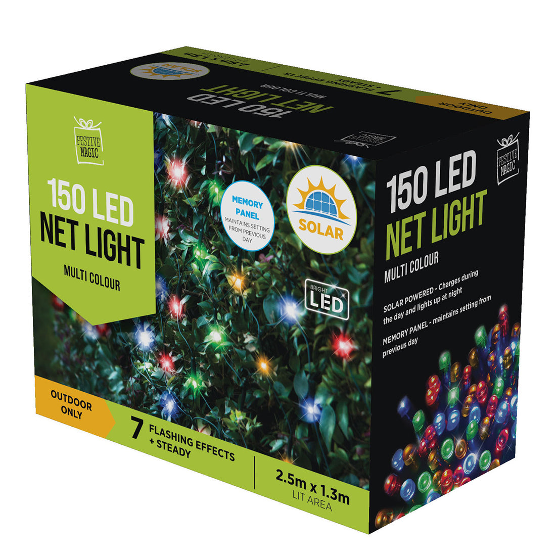 Stockholm Solar Net Light LED PVC String Xmas Party Garden Lamp Multicolour 150pc