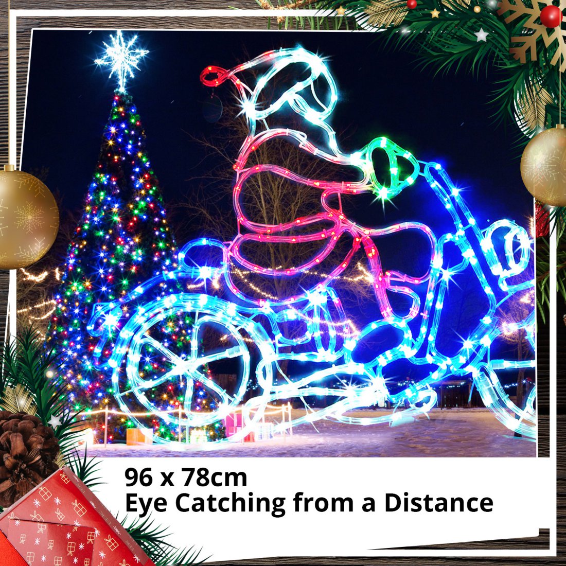 Outdoor LED Motorbike Santa Rope Light Christmas Display