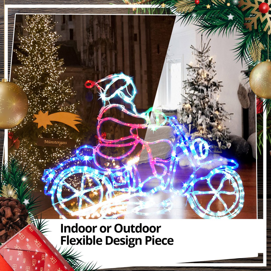 Outdoor LED Motorbike Santa Rope Light Christmas Display