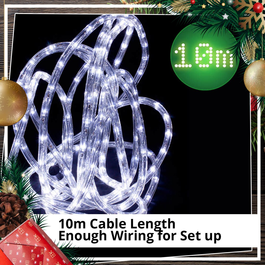 Outdoor 20m 480 LED Christmas Cool White Rope Light Display