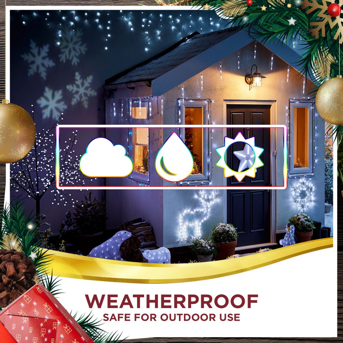 88 LED Rainbow Snowflake Multi Colour Indoor Outdoor Christmas Light Decor 60cm