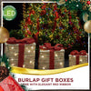 3x LED Christmas Lights Gift Box with Red Ribbon Natural Burlap Cool White Decor
