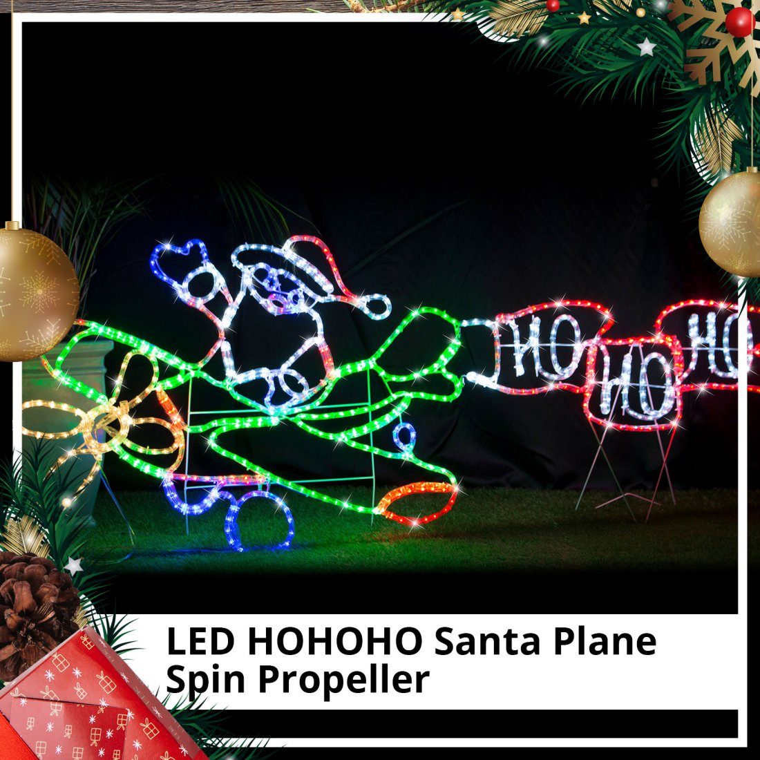 LED Rope Light Santa Jet Plane Multi Colour Outdoor Christmas Light Motif 190cm