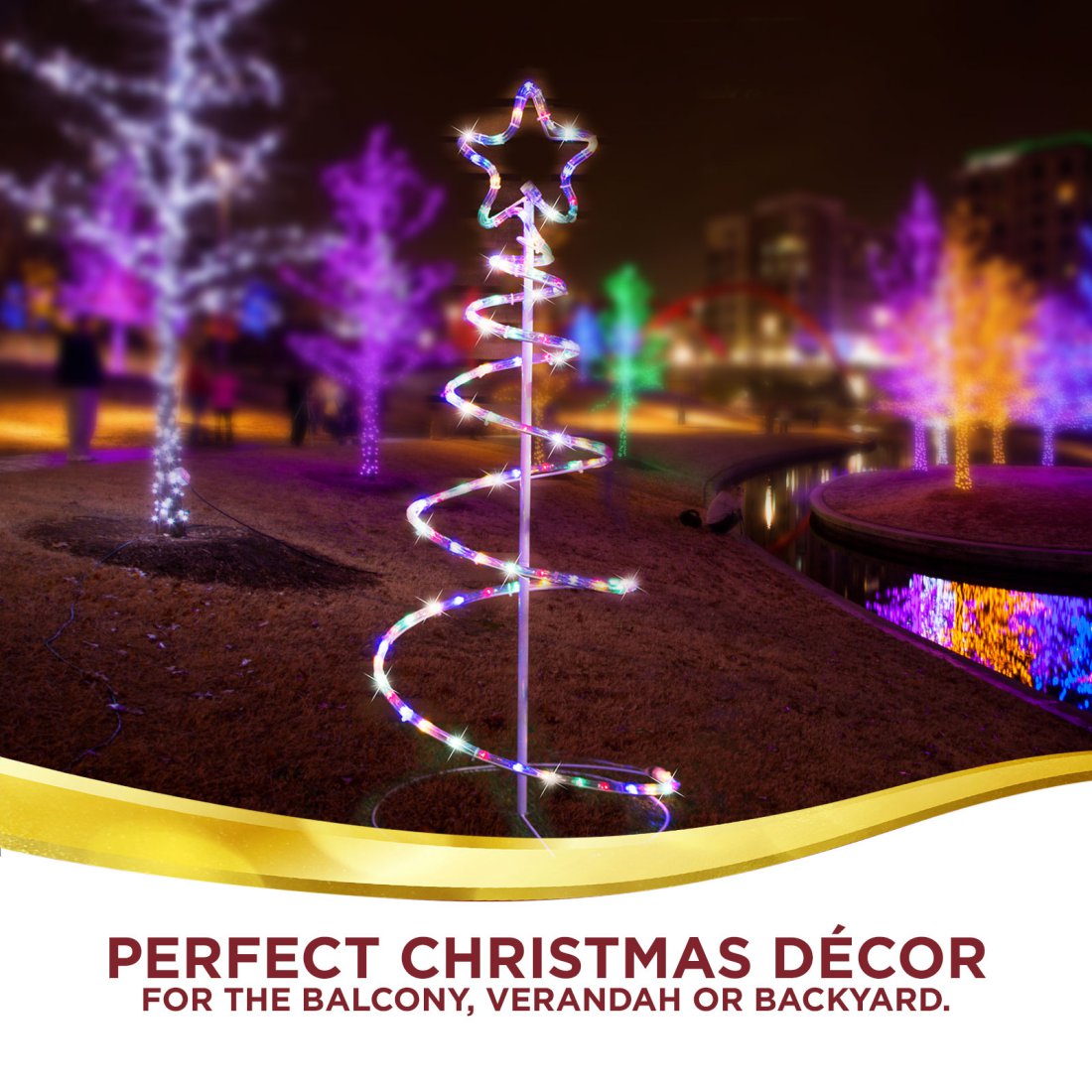 Solar Rope Light Spiral Tree LED Multi Colour Outdoor Christmas Light Decor 90cm