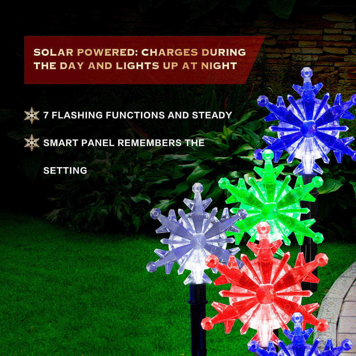 Christmas Motif Solar Snow Flake Path Light 8 pcs Multi Colour Stockholm Outdoor