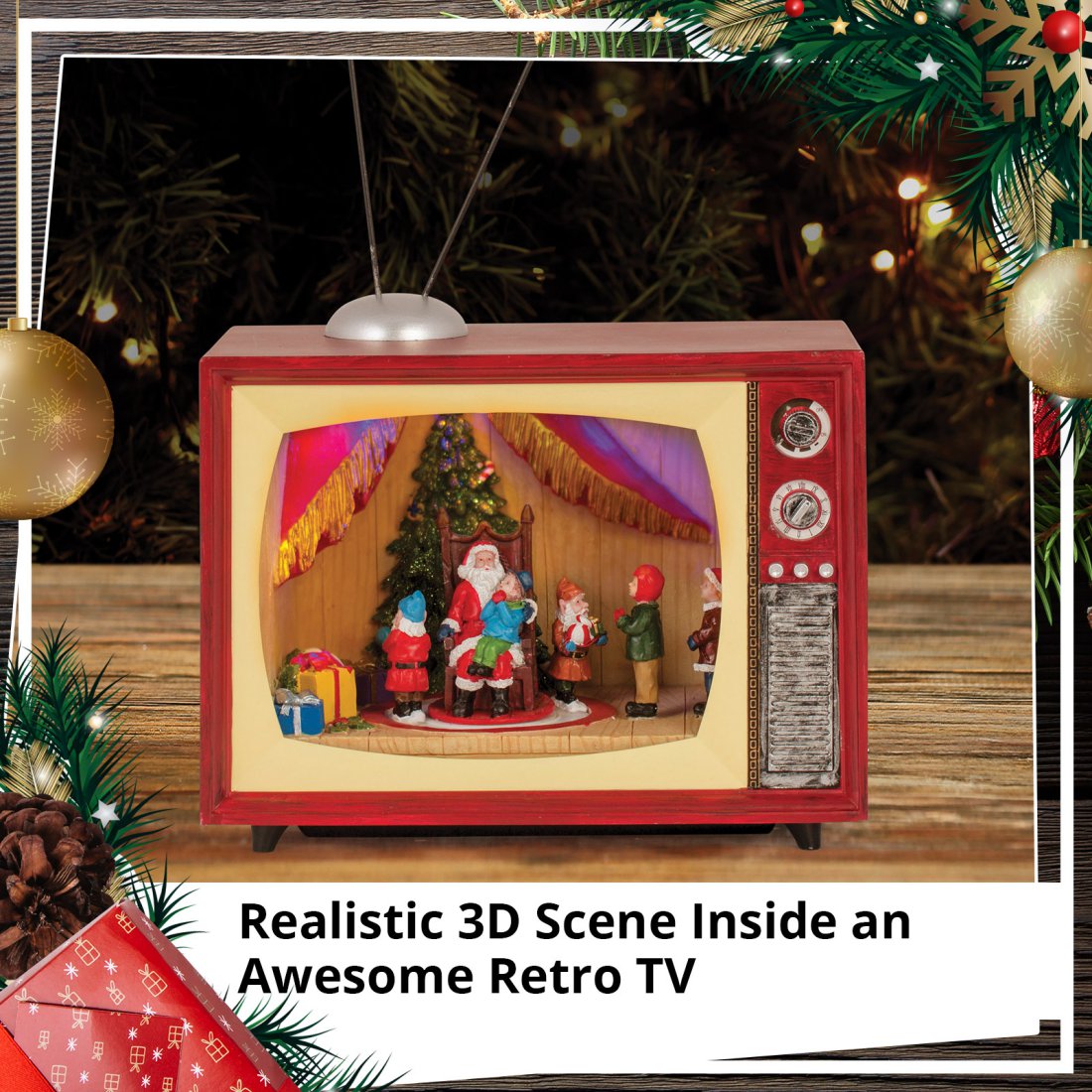 Animated Christmas LED Retro TV Television with Working Moving Scene 24cm Musical Lights