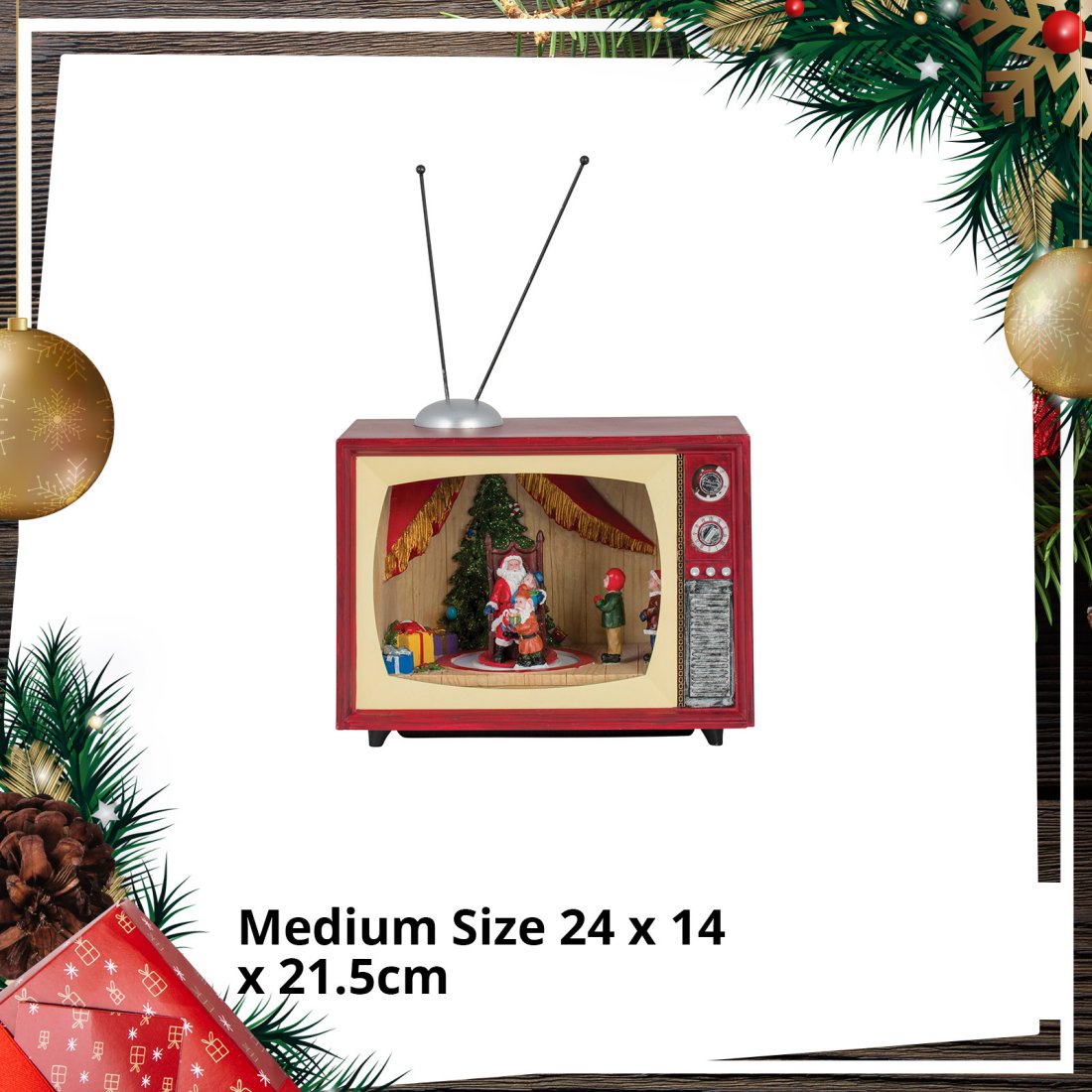 Animated Christmas LED Retro TV Television with Working Moving Scene 24cm Musical Lights