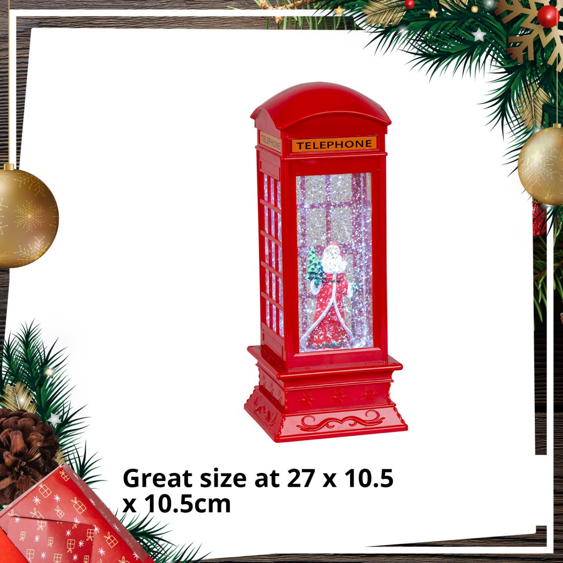 Animated Christmas LED Snowing Santa London Telephone Box