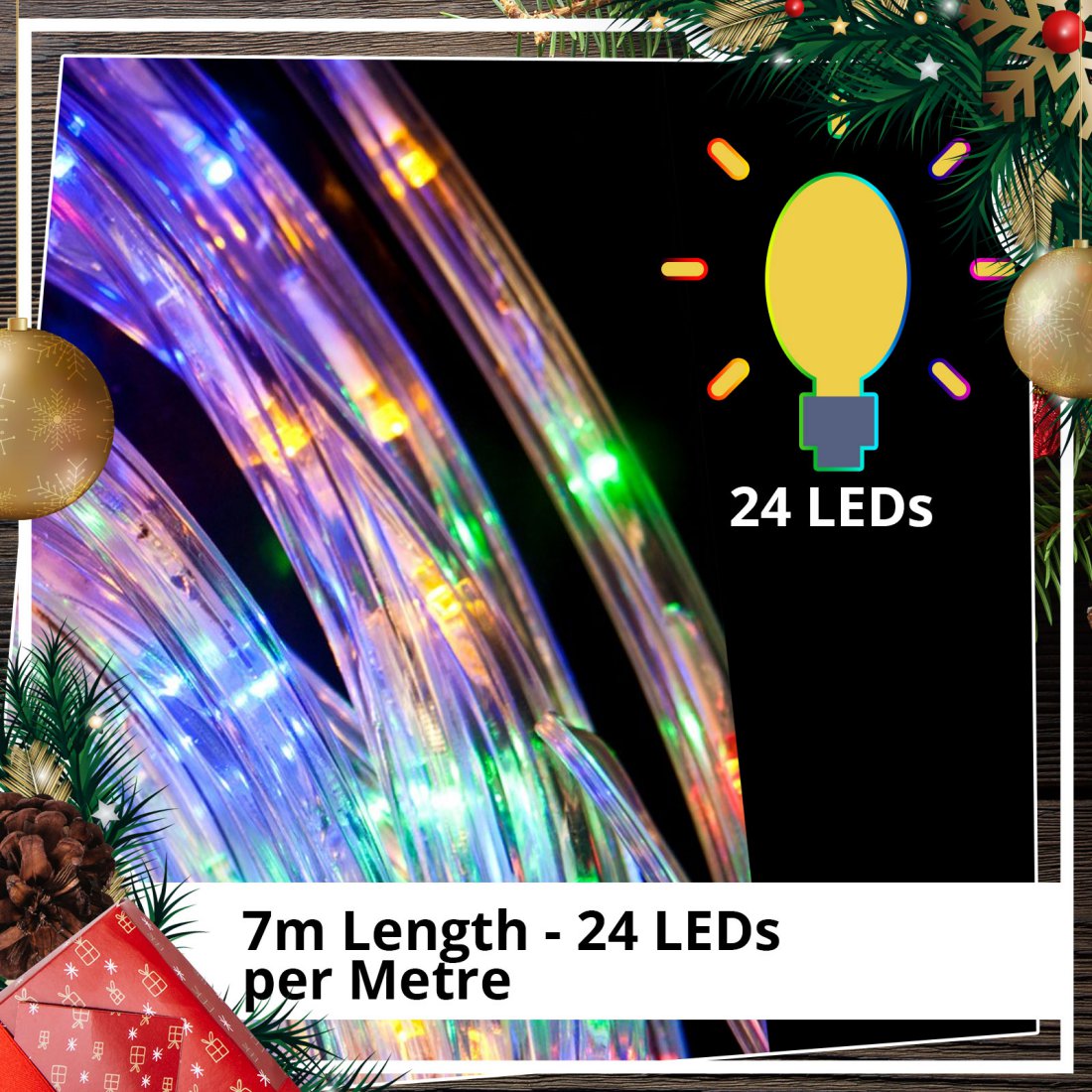 Christmas LED Solar Rope Lights 7m Multicoloured