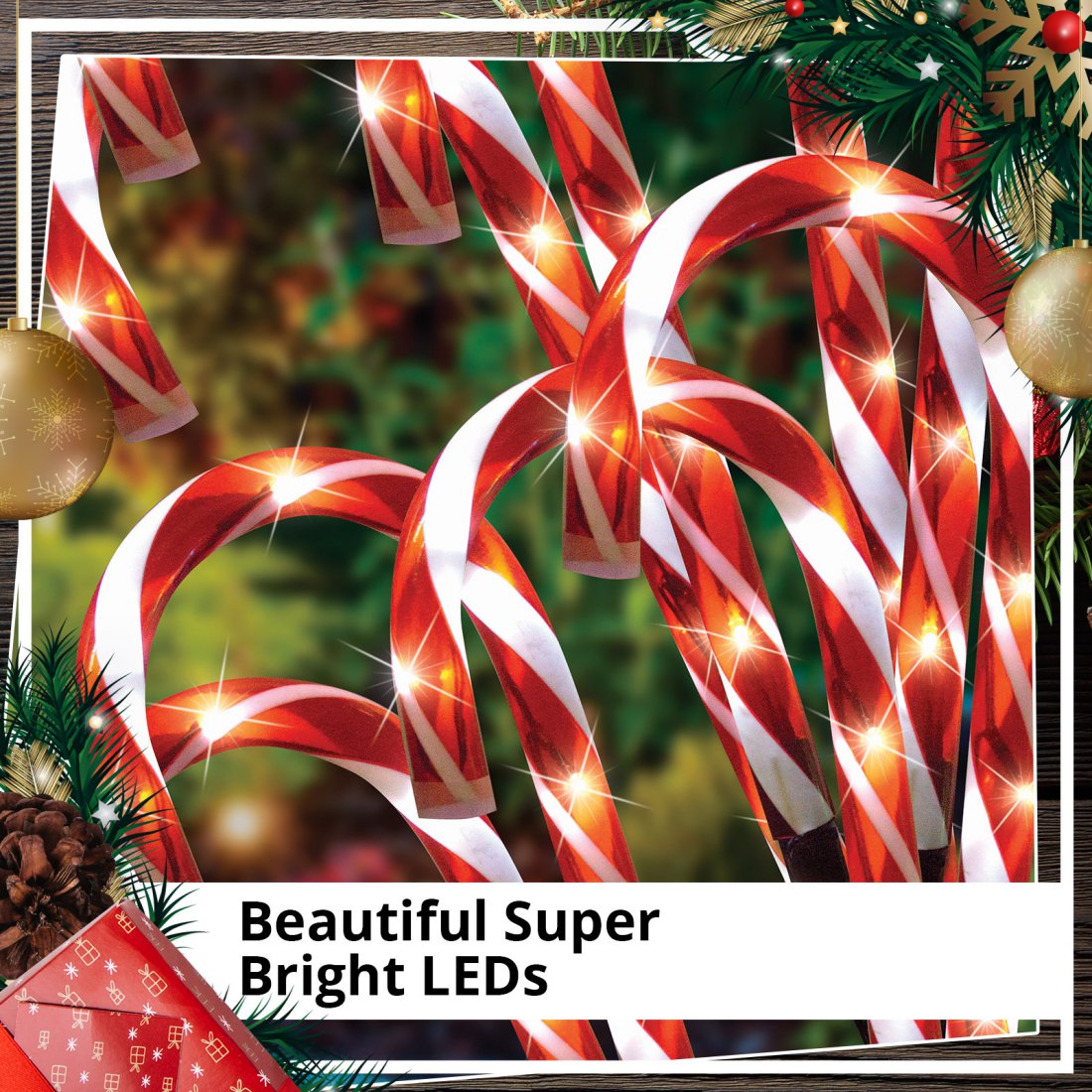 Christmas 8pc Solar LED Red Candy Canes 55cm Flashing Effects + Steady