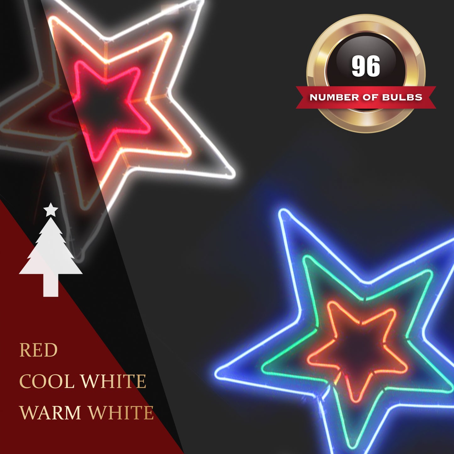 Neon Led Flexible Strip Lights 3D Star - Red, Warm White, Cool White