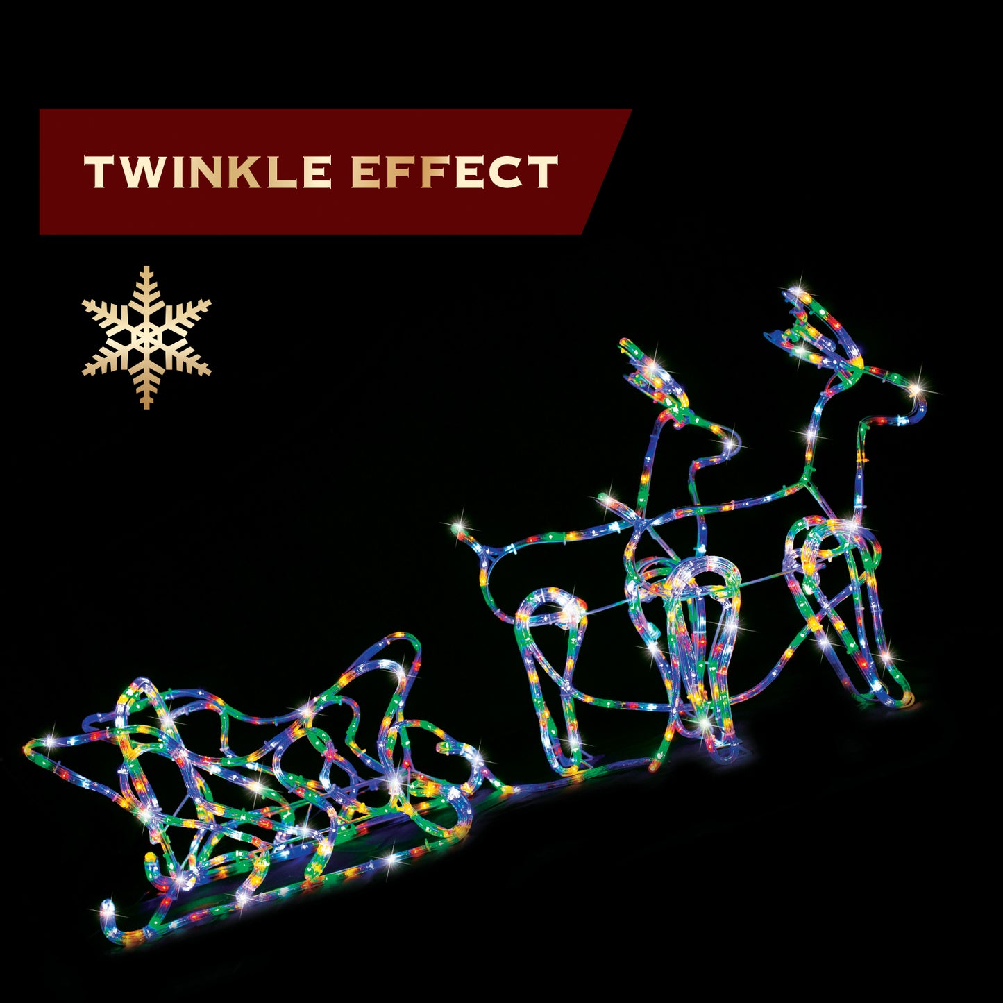 Led Twinkling Deer Sleigh Ropelight - Multi Colour