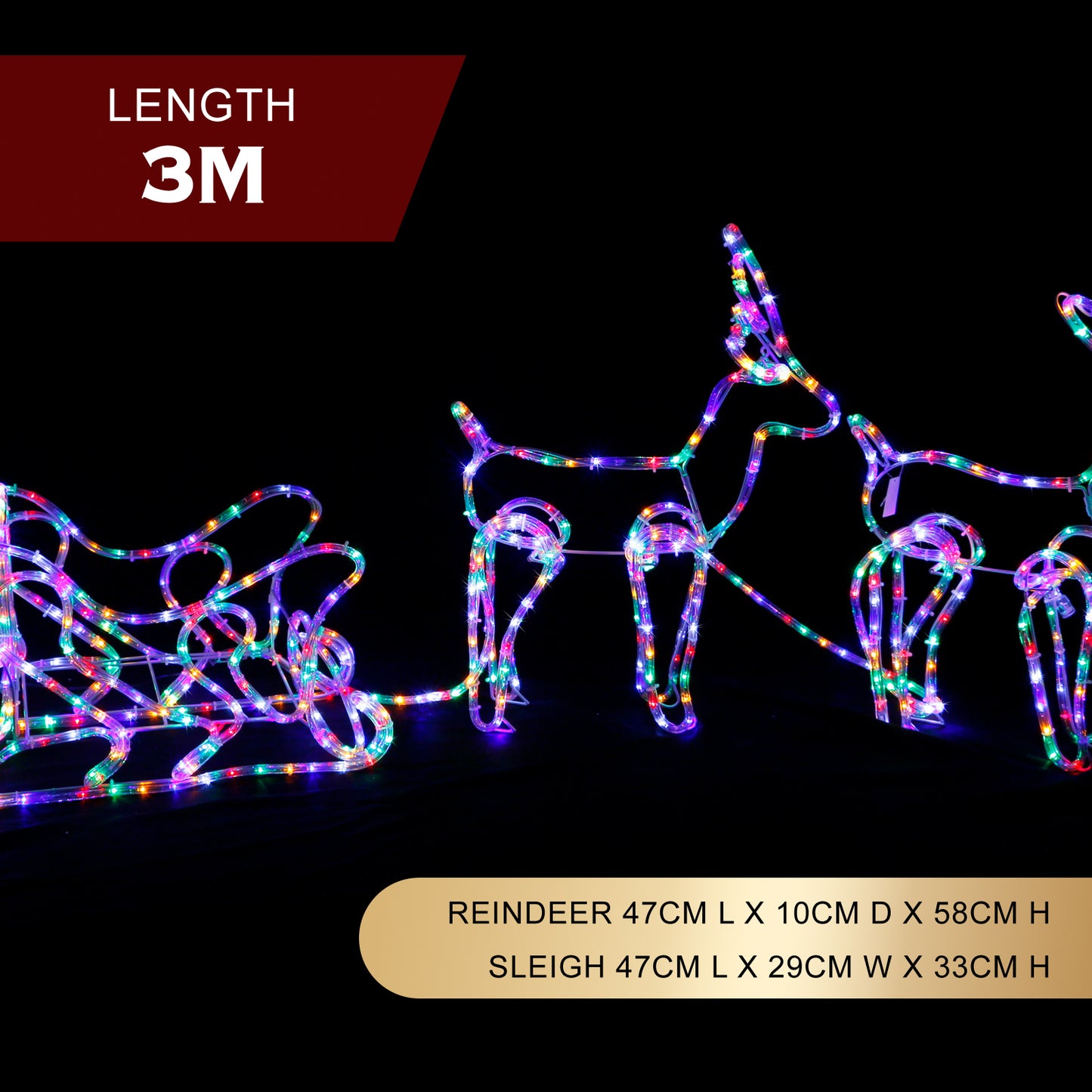 Led Twinkling Deer Sleigh Ropelight - Multi Colour