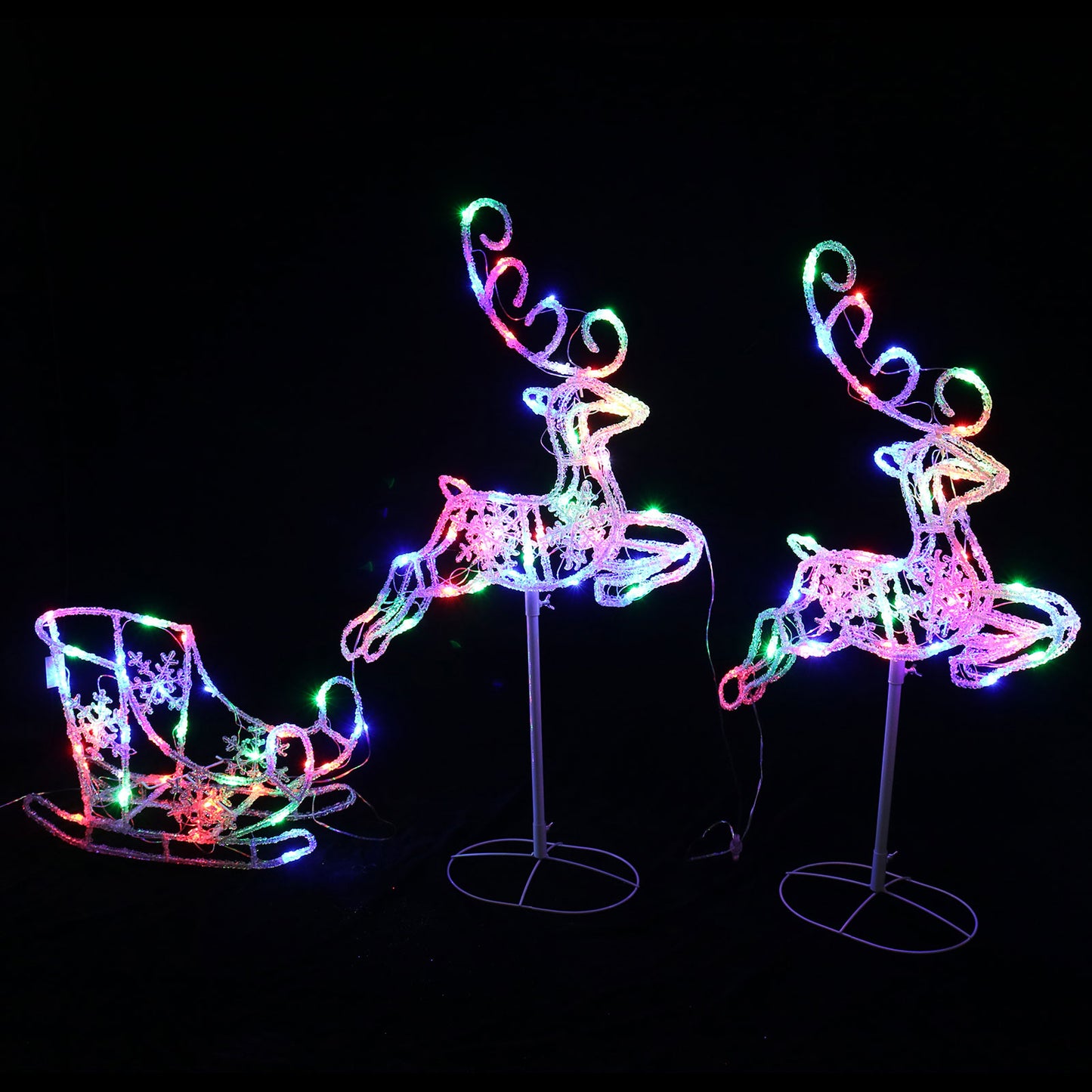 Christmas Lights 120 LEDs Sleigh Reindeers Multi Color Xmas Outdoor Garden 3M