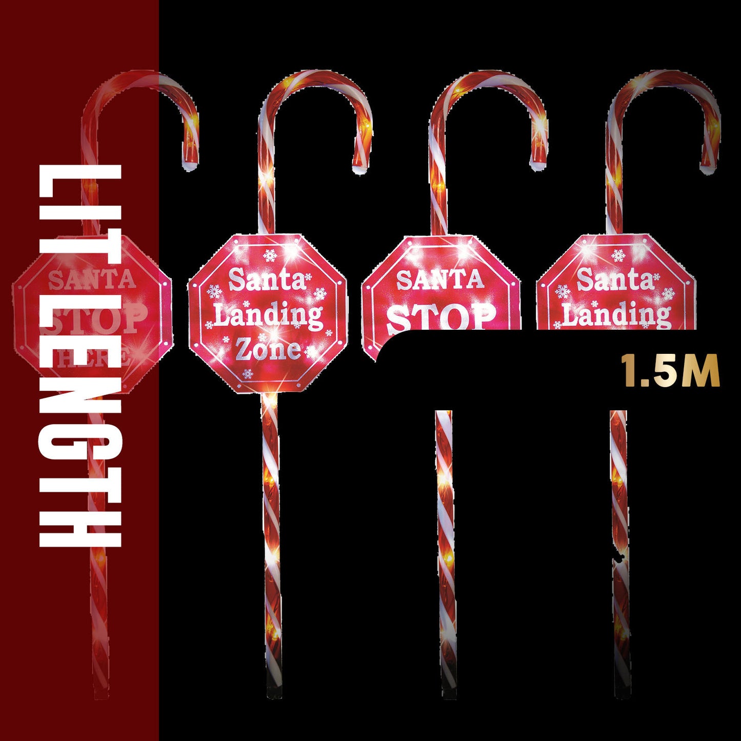 Christmas Lights 4pcs LED Candy Canes STOP Sign Path Outdoor Garden Decor 80CM