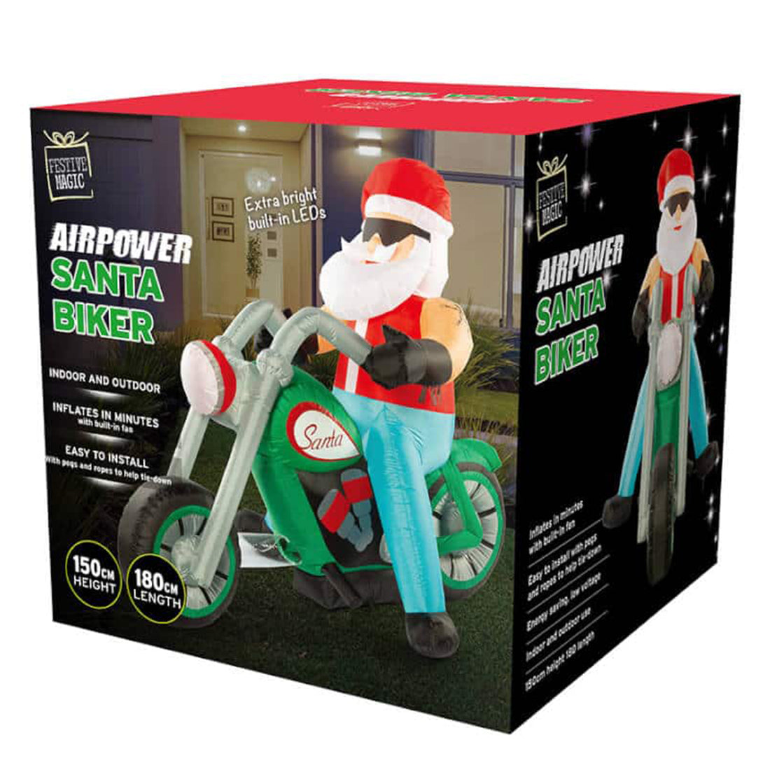 Stockholm Christmas Inflatables LED 1.8m Airpower Santa Bike Xmas Decorations