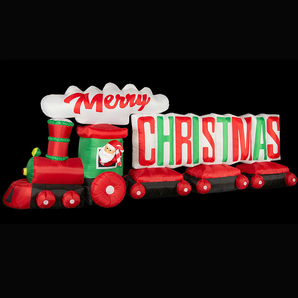 Stockholm Christmas Inflatables 4.7m MERRY CHRISTMAS Train Red Green Blue LED
