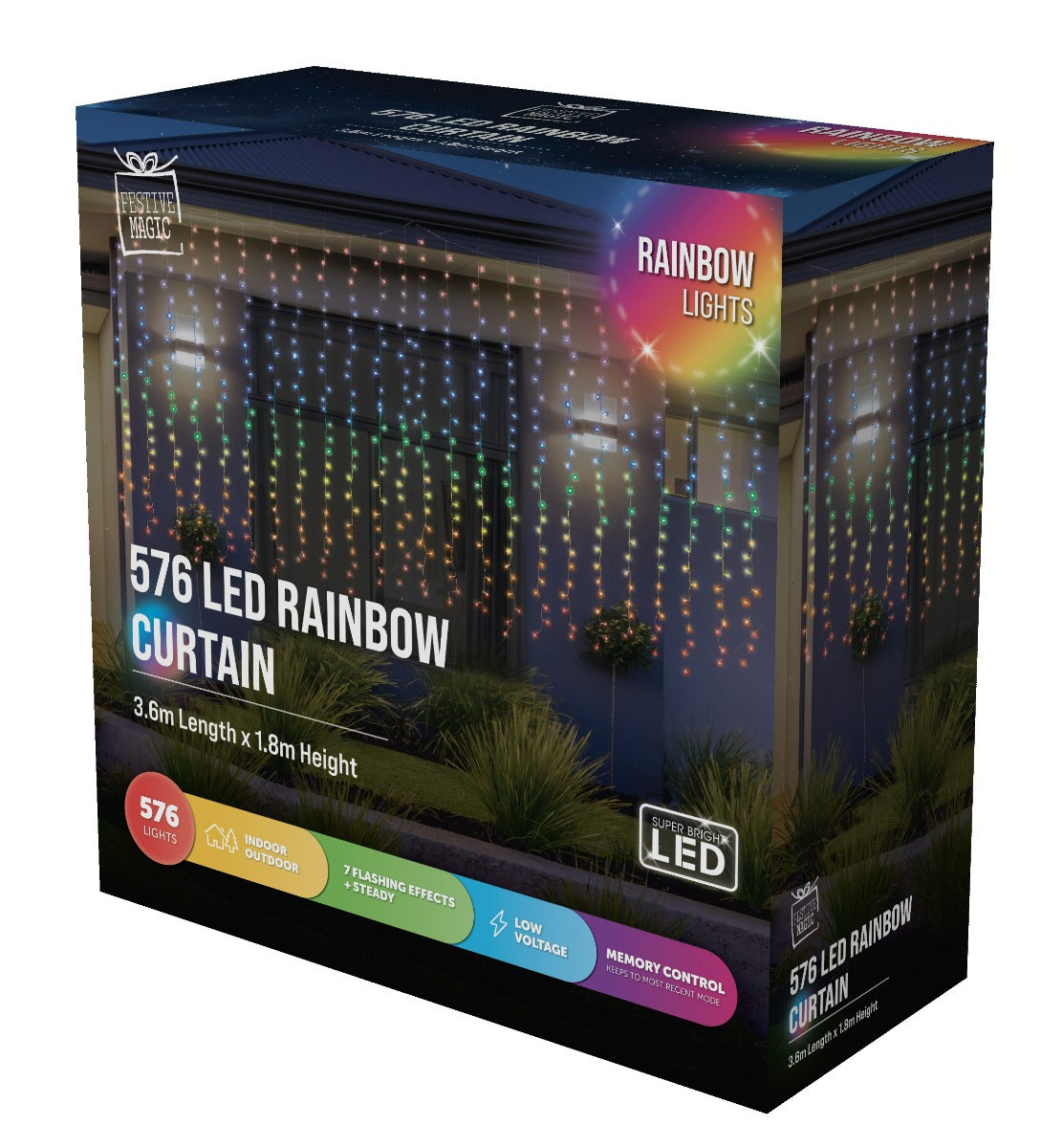 Stockholm Christmas Lights LED Curtain Lights 576 LEDs Rainbow Flashing 360x180cm