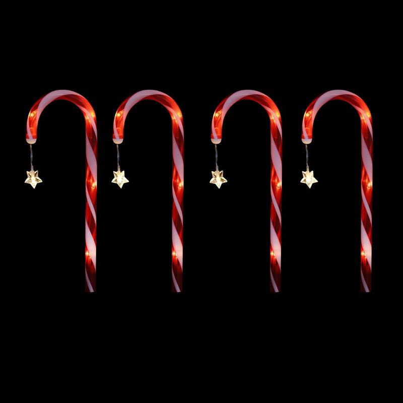 Stockholm Christmas Lights Solar Path Light Candy Cane with Stars 4pc Warm White