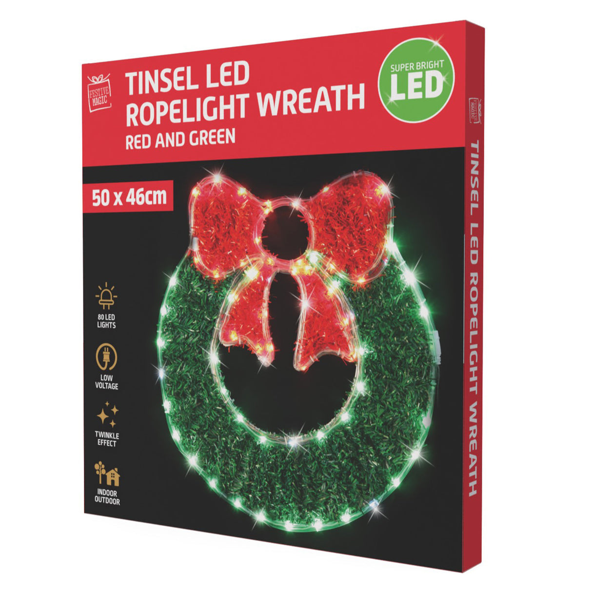 Stockholm Christmas Lights Motif LED Ropelight Tinsel Wreath Cool White